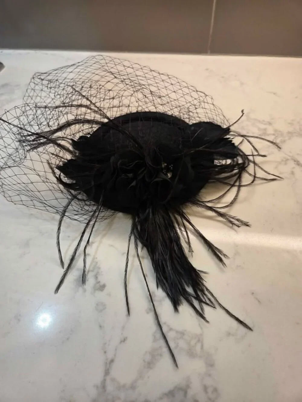 Fascinator headband black feathers